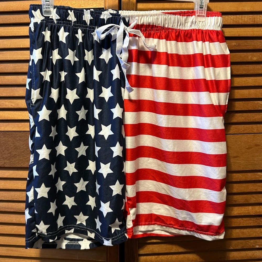 Kinnly Red, White and Blue Stars and Stripes Sleep Shorts